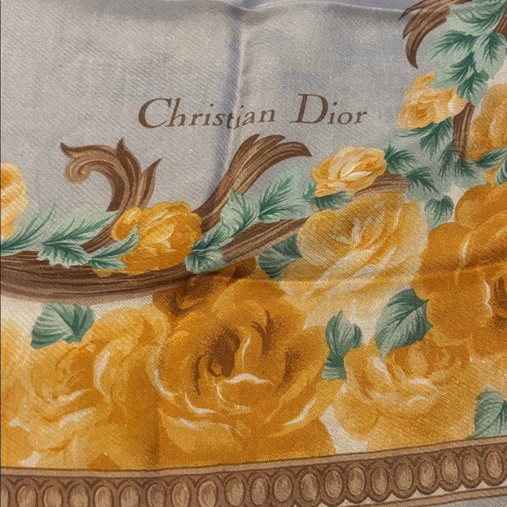Dior Floral Silk Scarf - Blue and Gold - Picture 3 of 9